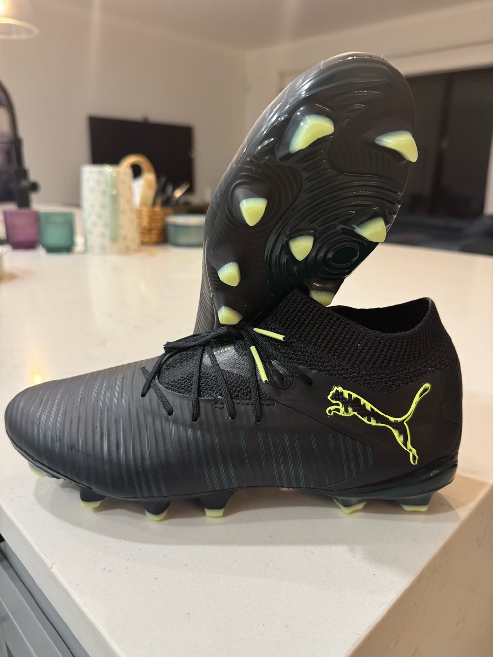Puma FUTURE 8 Pro FG/AG Black Soccer Cleats with Neon Yellow Accents - 108588-02